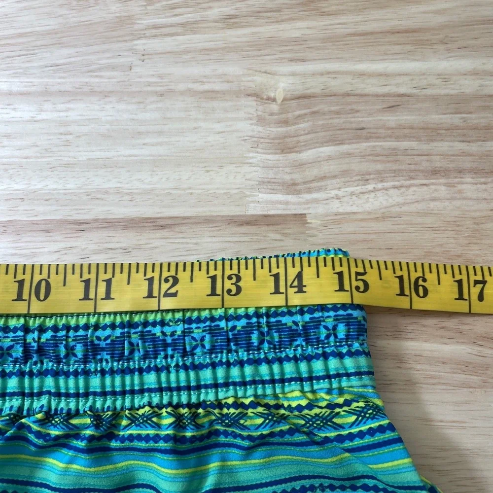 Surfcuz Women Board Shorts Size 32 Green Blue Geometric Stripe Swim Trunks NWT